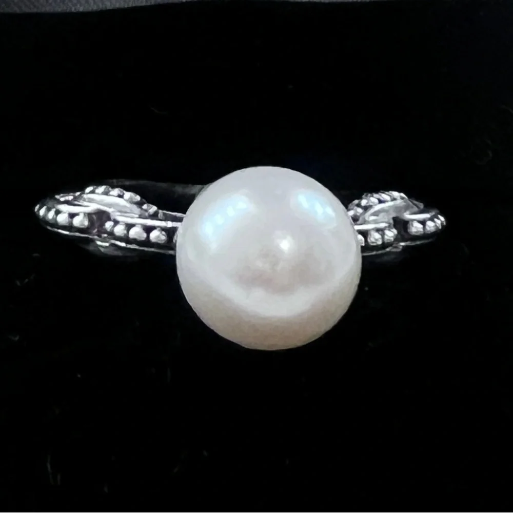 SALE! LAGOS Luna Pearl ring, Size 7, Sterling Silver Caviar beading - Picture 6 of 8